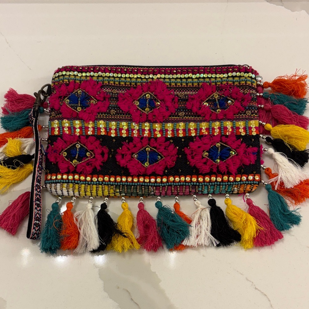 Steve Madden Multicolor Tassel Clutch
